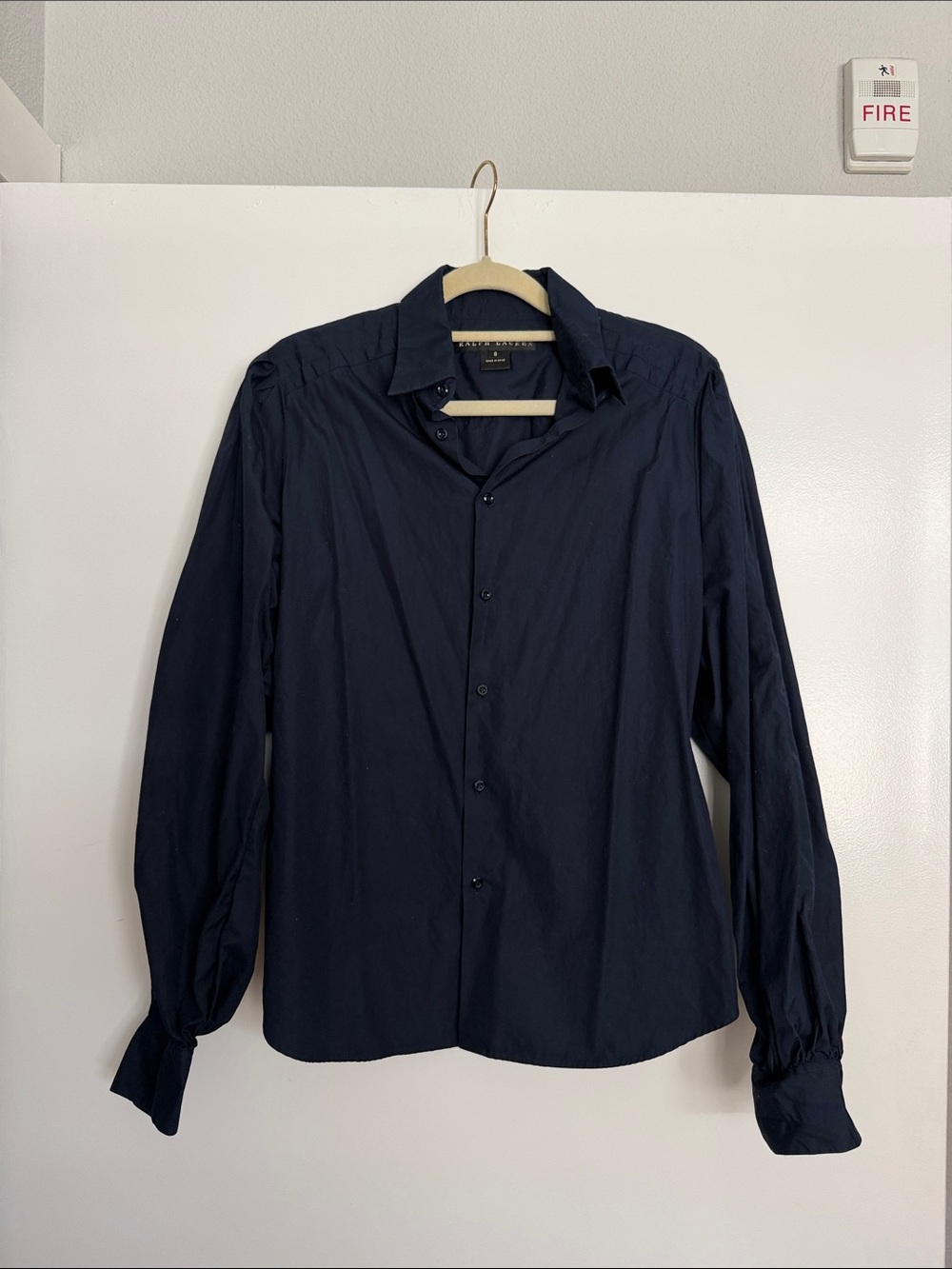 Ralph Lauren Navy Long Balloon Sleeve Button Down Shirt Womens Size 8